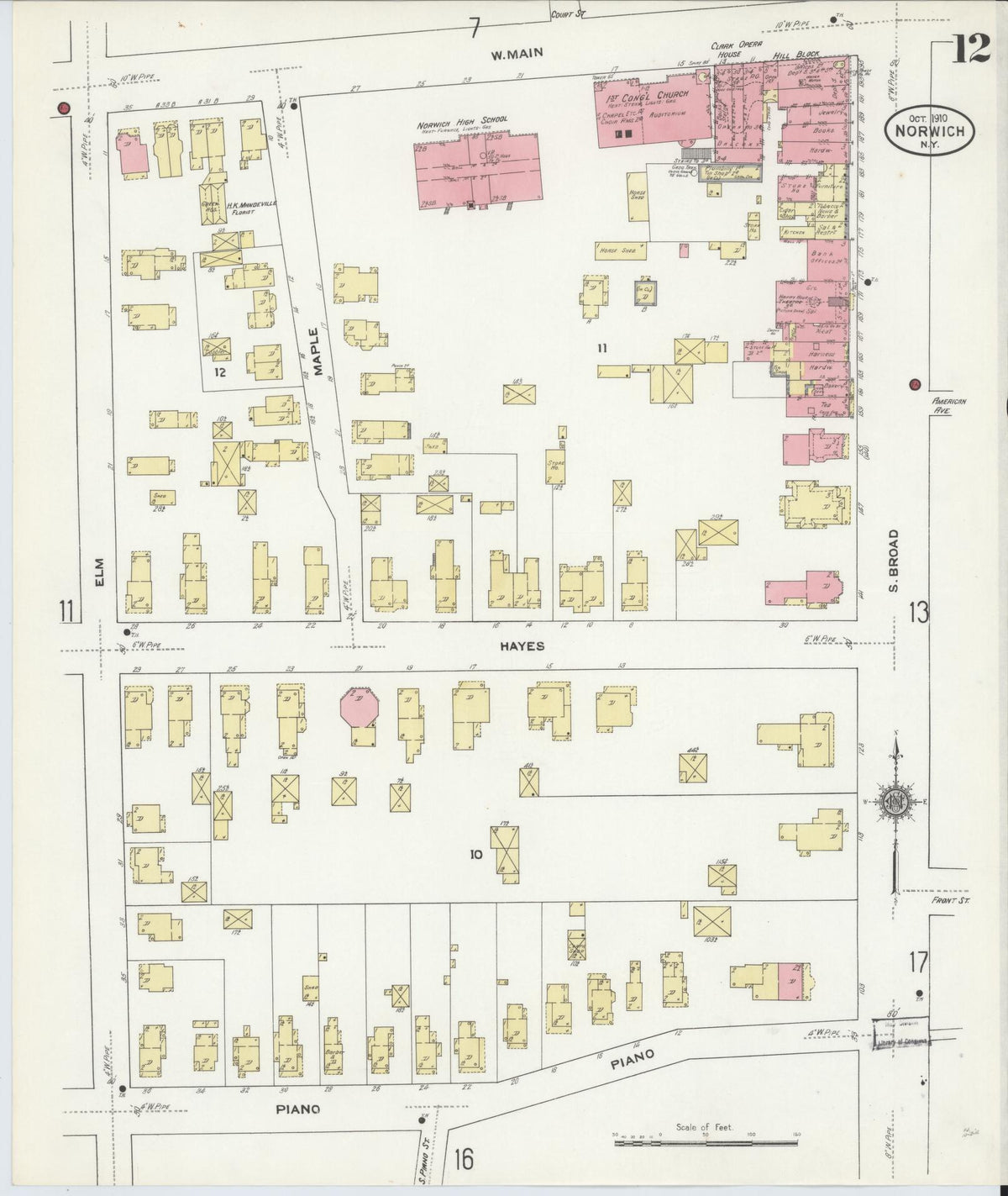 Sanborn Fire Insurance Map from Norwich, Chenango County, New York (1910), Sheet #0012 - Historic Sanborn Fire Insurance Map Print, vintage old map wall art, antique decor, genealogy gift, New York New York map