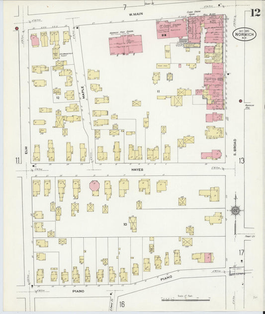 Sanborn Fire Insurance Map from Norwich, Chenango County, New York (1910), Sheet #0012 - Historic Sanborn Fire Insurance Map Print, vintage old map wall art, antique decor, genealogy gift, New York New York map