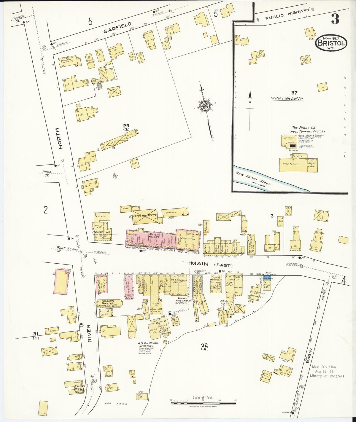 Sanborn Fire Insurance Map from Bristol, Addison County, Vermont (1920), Sheet #0003 - Historic Sanborn Fire Insurance Map Print, vintage old map wall art, antique decor, genealogy gift, Vermont Vermont map