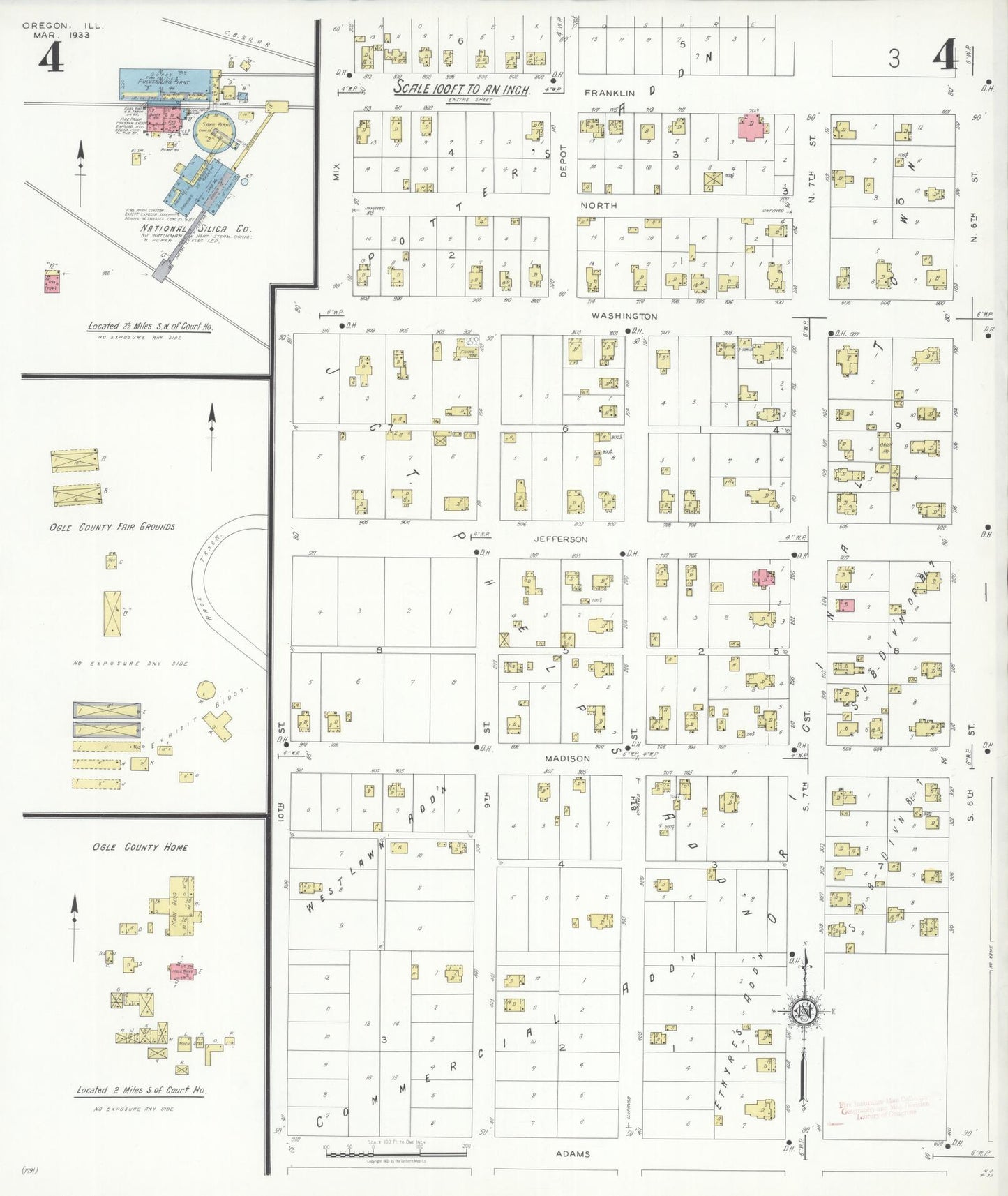 Sanborn Fire Insurance Map from Oregon, Ogle County, Illinois (1933), Sheet #0004 - Historic Sanborn Fire Insurance Map Print, vintage old map wall art, antique decor, genealogy gift, Oregon Oregon map