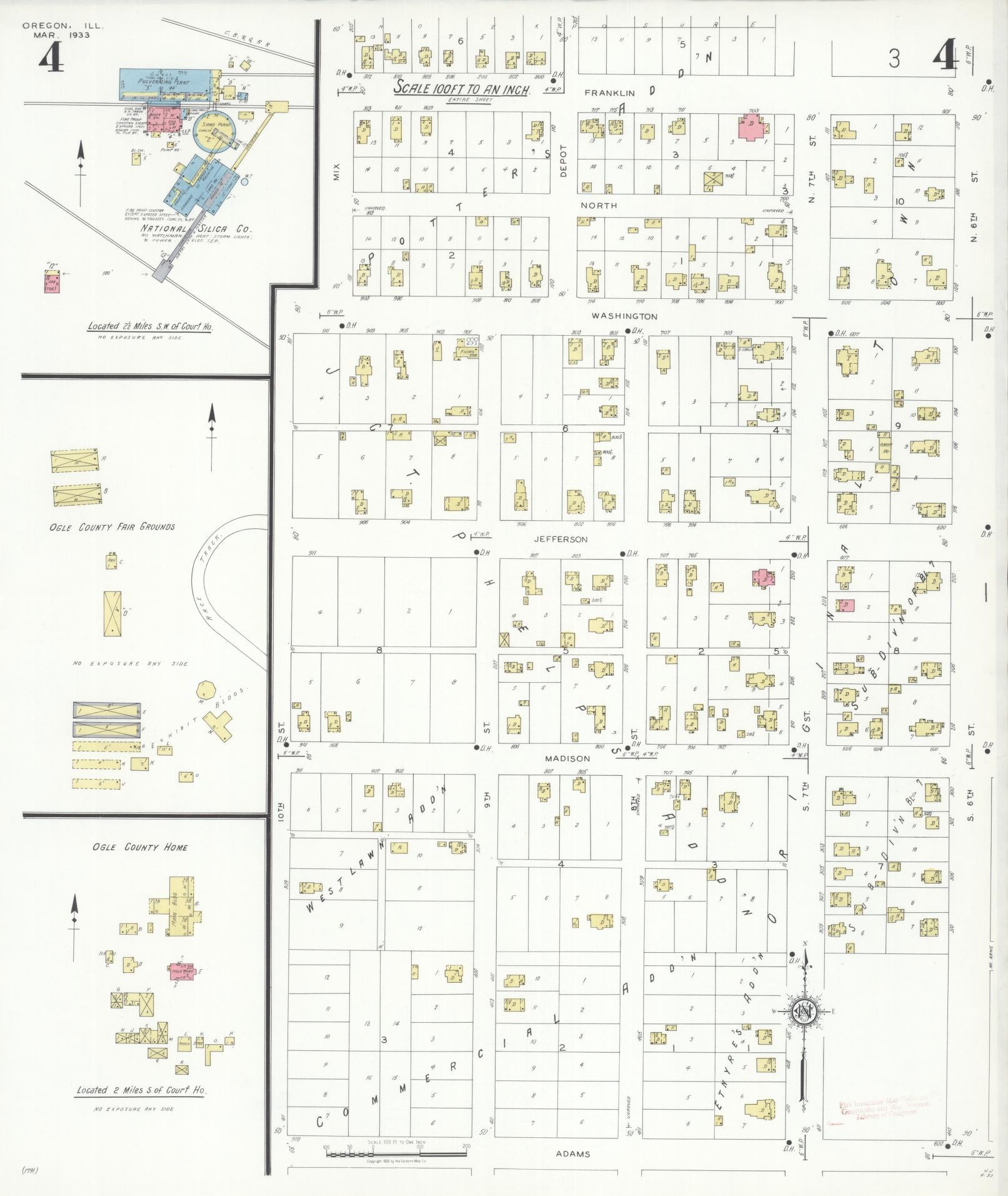Sanborn Fire Insurance Map from Oregon, Ogle County, Illinois (1933), Sheet #0004 - Historic Sanborn Fire Insurance Map Print, vintage old map wall art, antique decor, genealogy gift, Oregon Oregon map