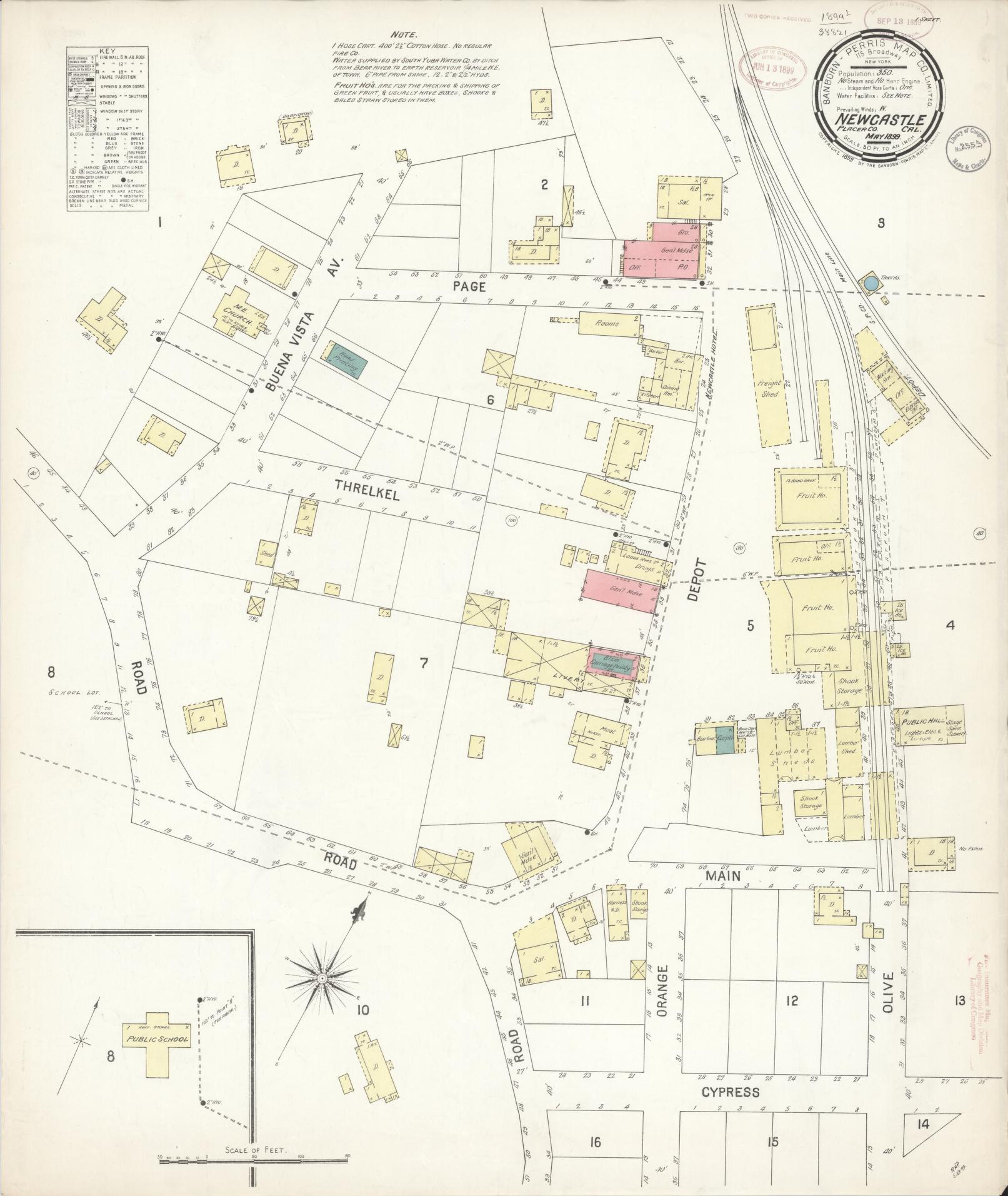 Sanborn Fire Insurance Map from Newcastle, Placer County, California (1899), Sheet #0001 - Historic Sanborn Fire Insurance Map Print, vintage old map wall art, antique decor, genealogy gift, California California map