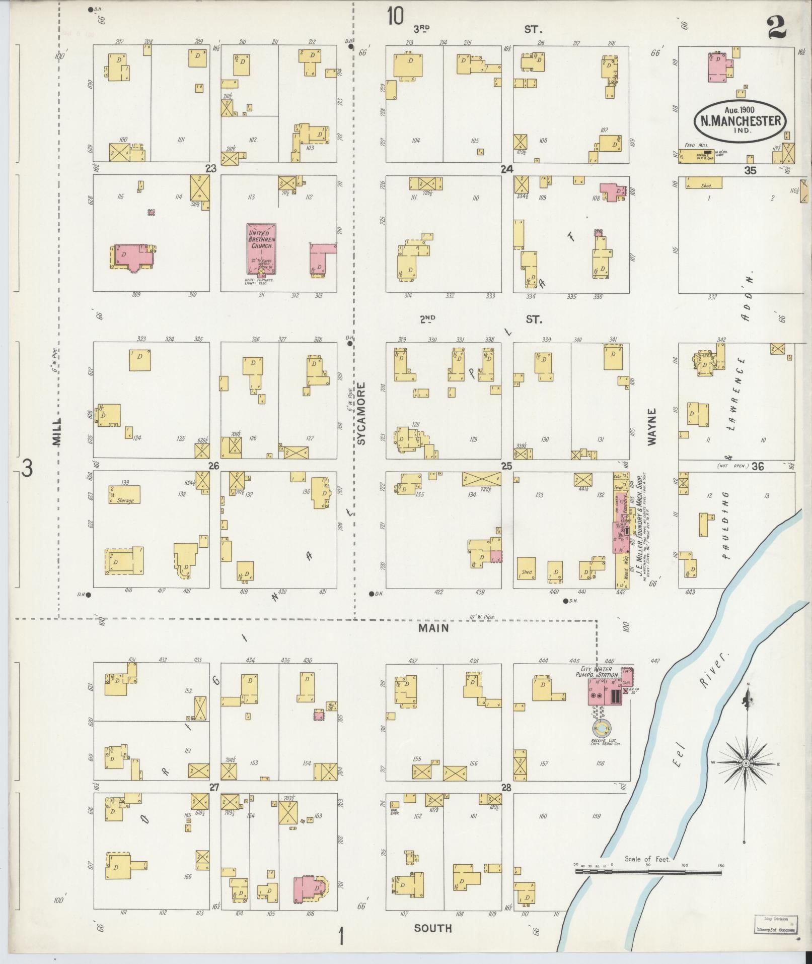 Sanborn Fire Insurance Map from North Manchester, Wabash County, Indiana (1900), Sheet #0002 - Complete Map Set gallery image, historic Sanborn map, vintage wall art, Indiana Indiana