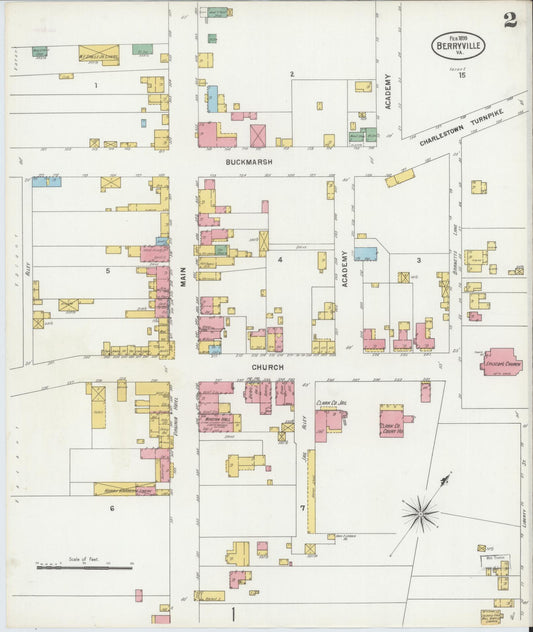 Sanborn Fire Insurance Map from Berryville, Clark County, Virginia (1899), Sheet #0002 - Historic Sanborn Fire Insurance Map Print, vintage old map wall art, antique decor, genealogy gift, Virginia Virginia map