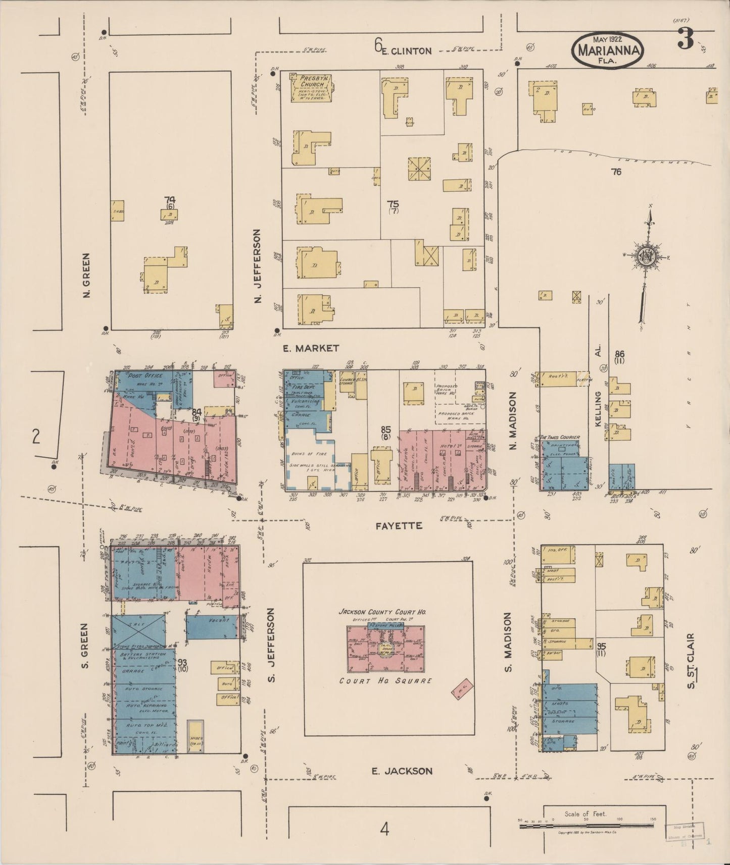 Sanborn Fire Insurance Map from Marianna, Jackson County, Florida (1922), Sheet #0003 - Complete Map Set gallery image, historic Sanborn map, vintage wall art, Florida Florida