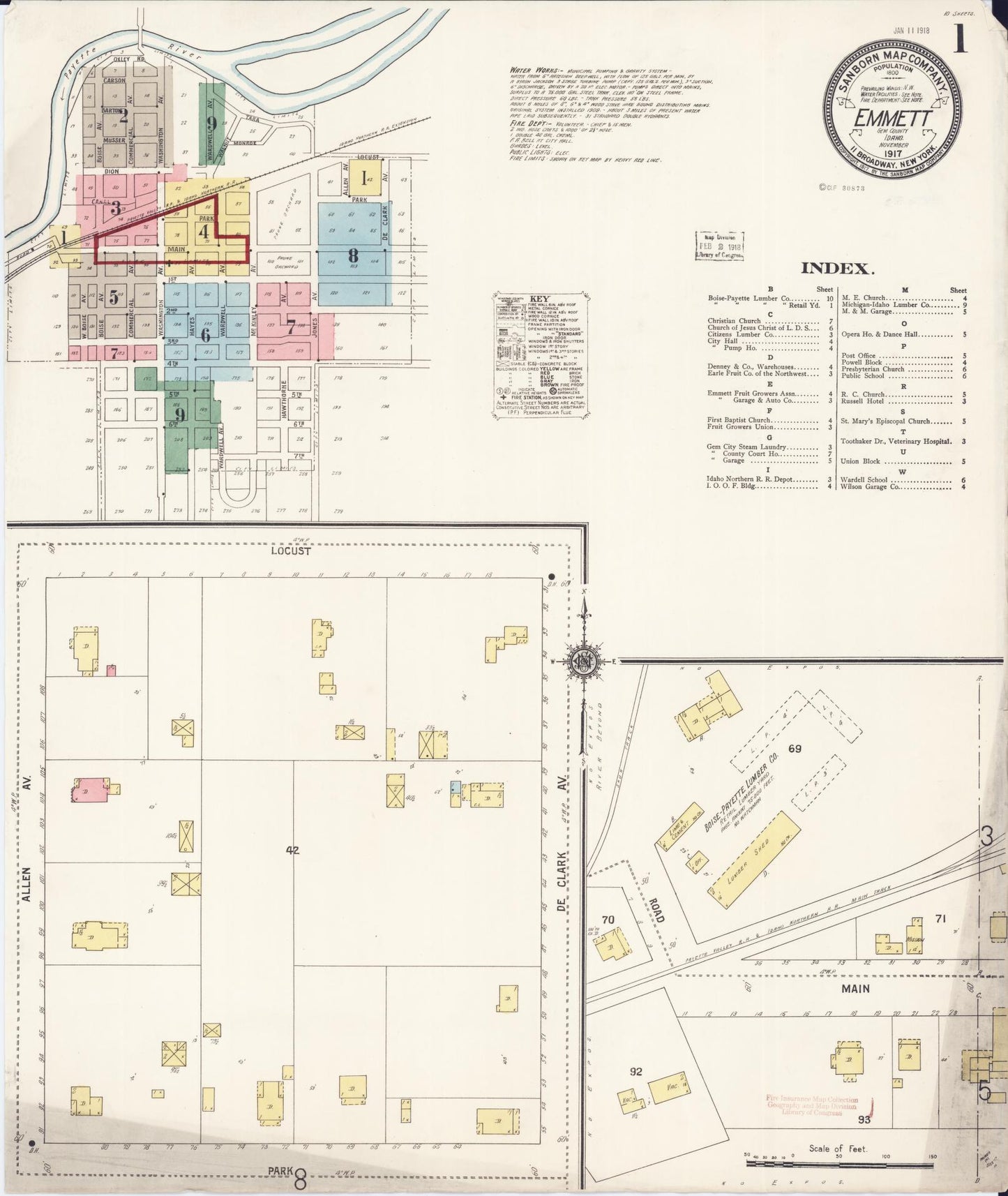 Sanborn Fire Insurance Map from Emmett, Gem County, Idaho (1917), Sheet #0001 - Historic Sanborn Fire Insurance Map Print, vintage old map wall art, antique decor, genealogy gift, Idaho Idaho map