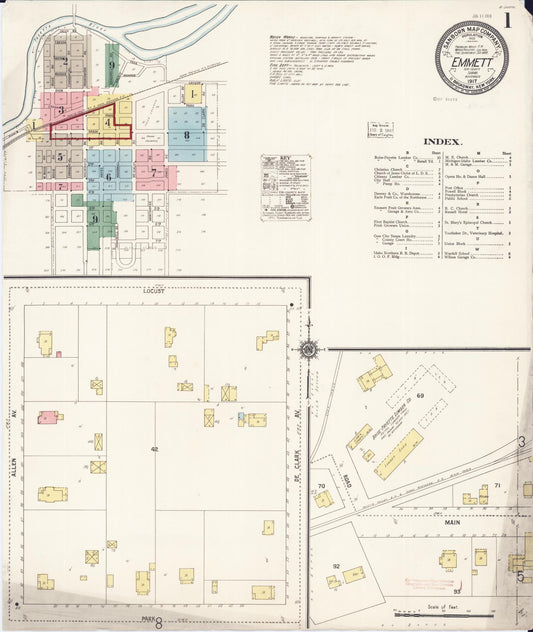 Sanborn Fire Insurance Map from Emmett, Gem County, Idaho (1917), Sheet #0001 - Historic Sanborn Fire Insurance Map Print, vintage old map wall art, antique decor, genealogy gift, Idaho Idaho map