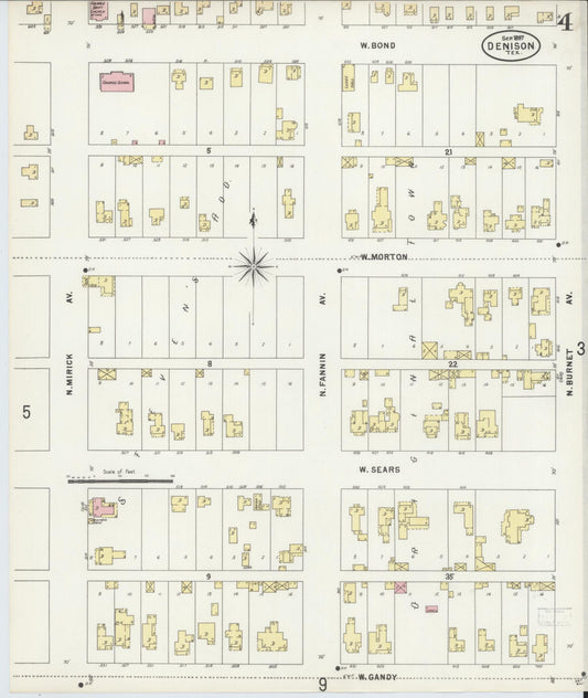 Sanborn Fire Insurance Map from Denison, Grayson County, Texas (1897), Sheet #0004 - Historic Sanborn Fire Insurance Map Print, vintage old map wall art, antique decor, genealogy gift, Texas Texas map