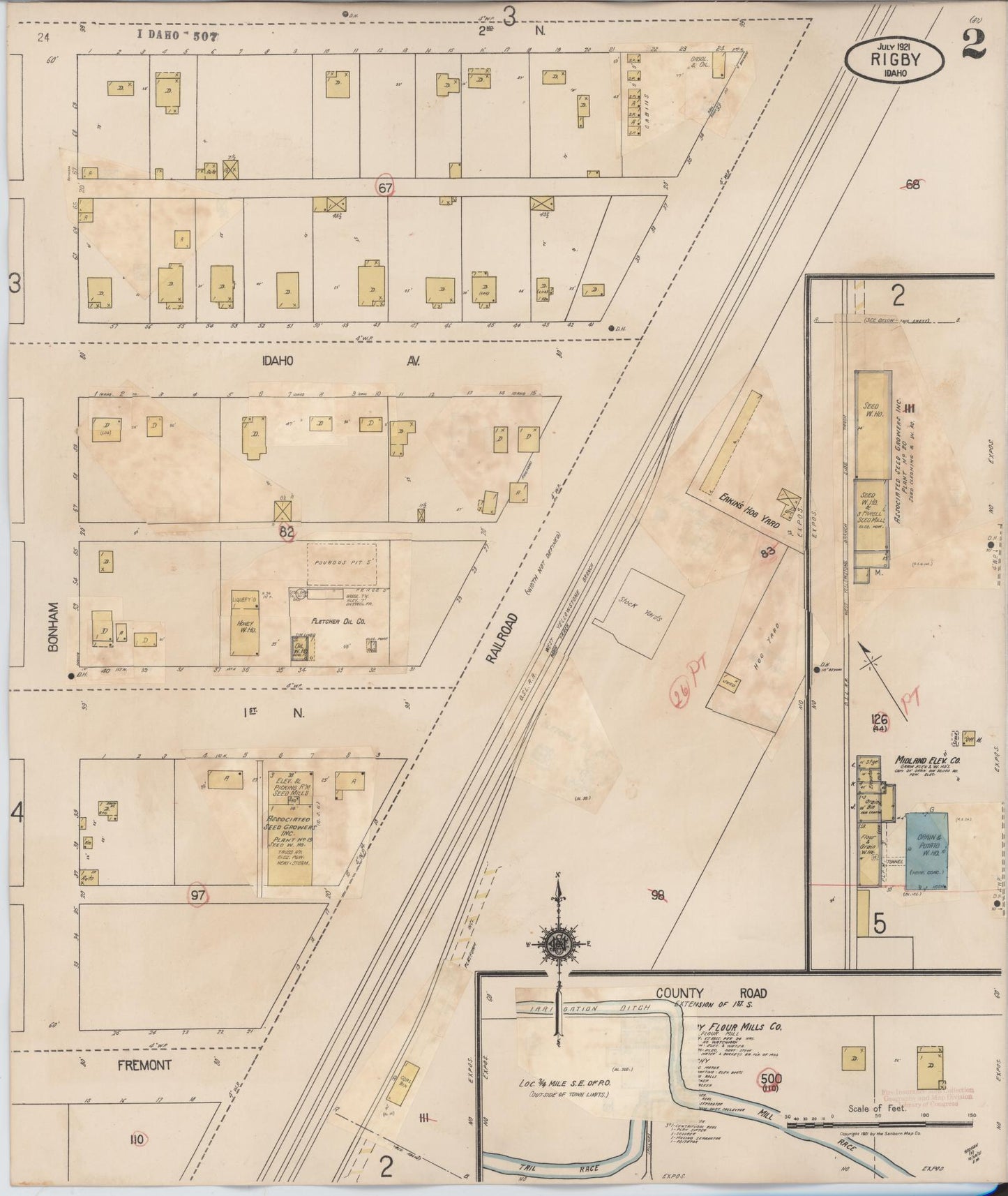 Sanborn Fire Insurance Map from Rigby, Jefferson County, Idaho (1943), Sheet #0002 - Historic Sanborn Fire Insurance Map Print, vintage old map wall art, antique decor, genealogy gift, Idaho Idaho map