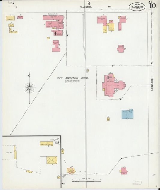 Sanborn Fire Insurance Map from Fort Collins, Larimer County, Colorado (1901), Sheet #0010 - Historic Sanborn Fire Insurance Map Print, vintage old map wall art, antique decor, genealogy gift, Colorado Colorado map