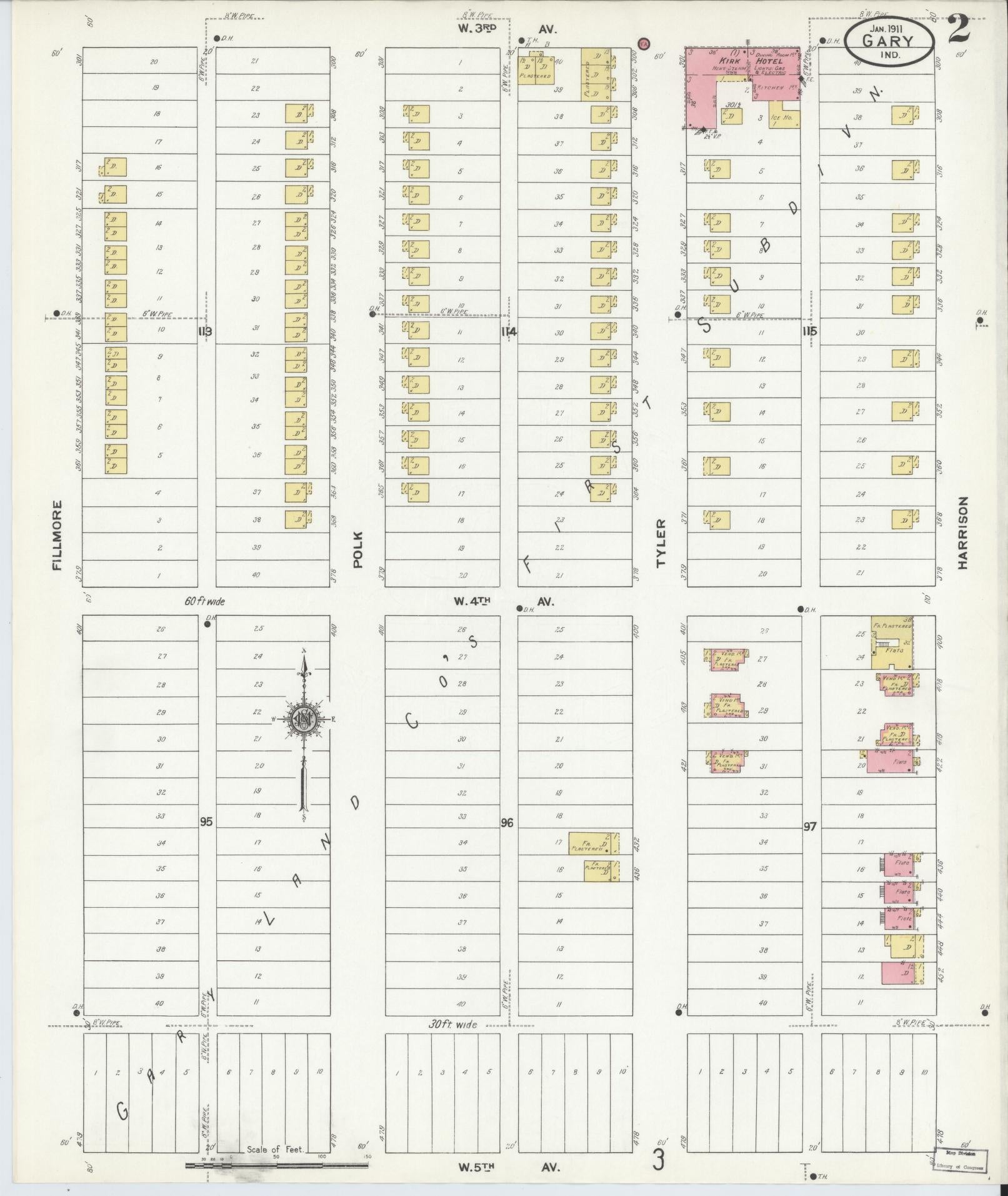 Sanborn Fire Insurance Map from Gary, Lake County, Indiana (1911), Sheet #0002 - Complete Map Set gallery image, historic Sanborn map, vintage wall art, Indiana Indiana