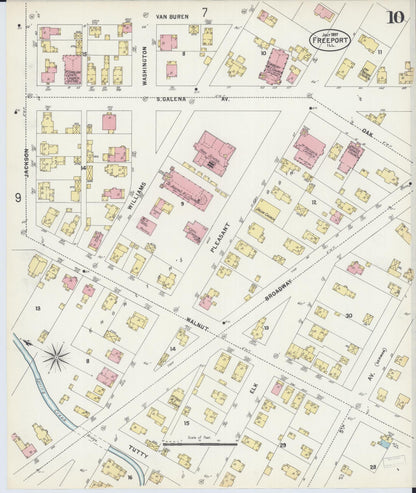 Sanborn Fire Insurance Map from Freeport, Stephenson County, Illinois (1897), Sheet #0010 - Historic Sanborn Fire Insurance Map Print, vintage old map wall art, antique decor, genealogy gift, Illinois Illinois map
