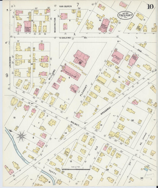 Sanborn Fire Insurance Map from Freeport, Stephenson County, Illinois (1897), Sheet #0010 - Historic Sanborn Fire Insurance Map Print, vintage old map wall art, antique decor, genealogy gift, Illinois Illinois map