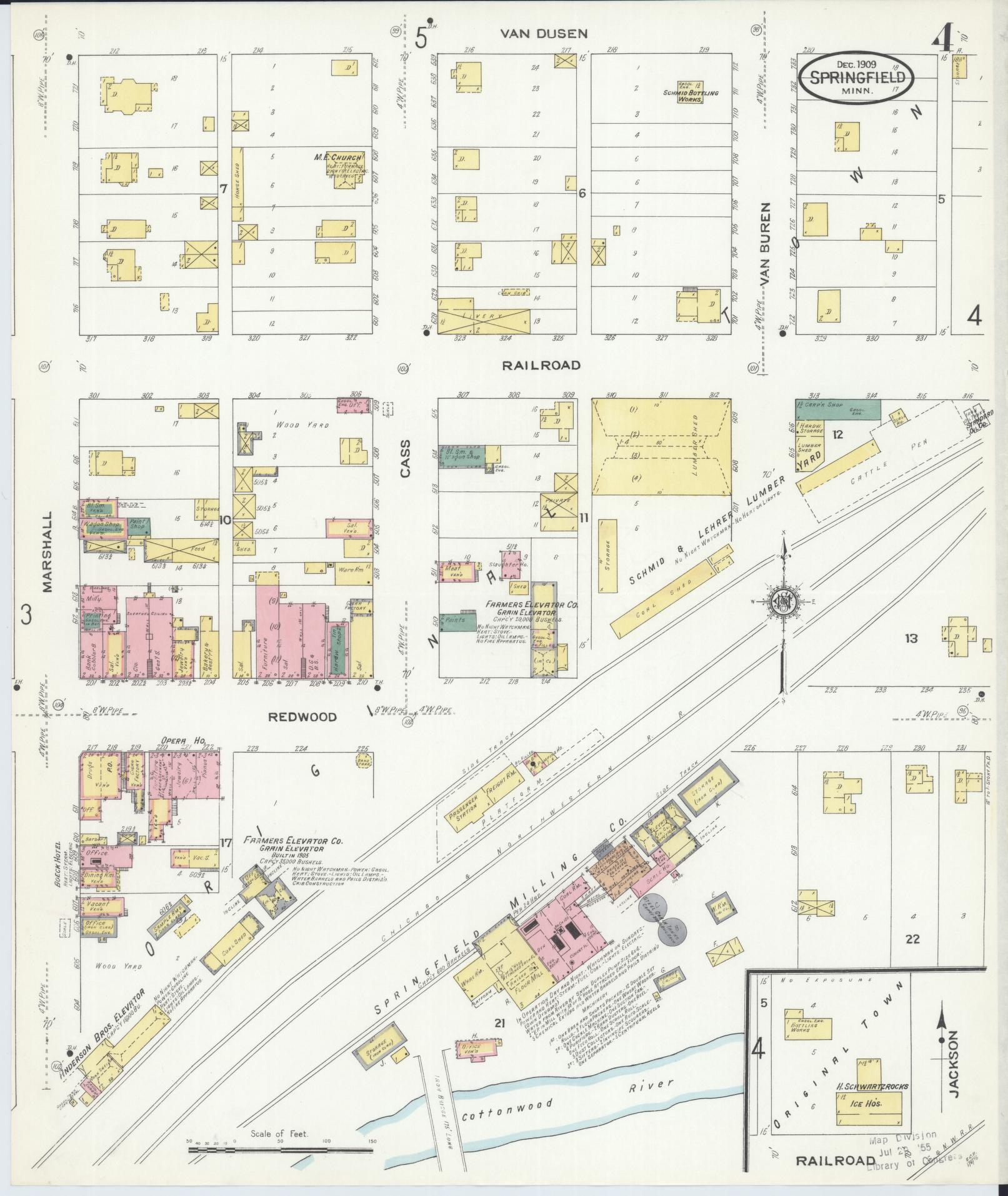 Sanborn Fire Insurance Map from Springfield, Brown County, Minnesota (1909), Sheet #0004 - Complete Map Set gallery image, historic Sanborn map, vintage wall art, Minnesota Minnesota