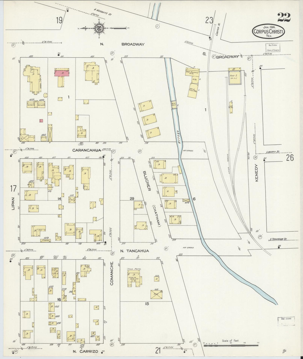 Sanborn Fire Insurance Map from Corpus Christi, Nueces County, Texas (1914), Sheet #0022 - Complete Map Set gallery image, historic Sanborn map, vintage wall art, Texas Texas