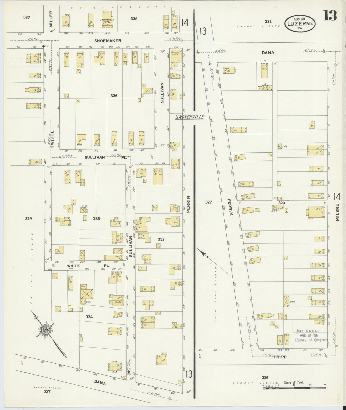 Sanborn Fire Insurance Map from Luzerne, Luzerne County, Pennsylvania (1911), Sheet #0013 - Complete Map Set gallery image, historic Sanborn map, vintage wall art, Pennsylvania Pennsylvania