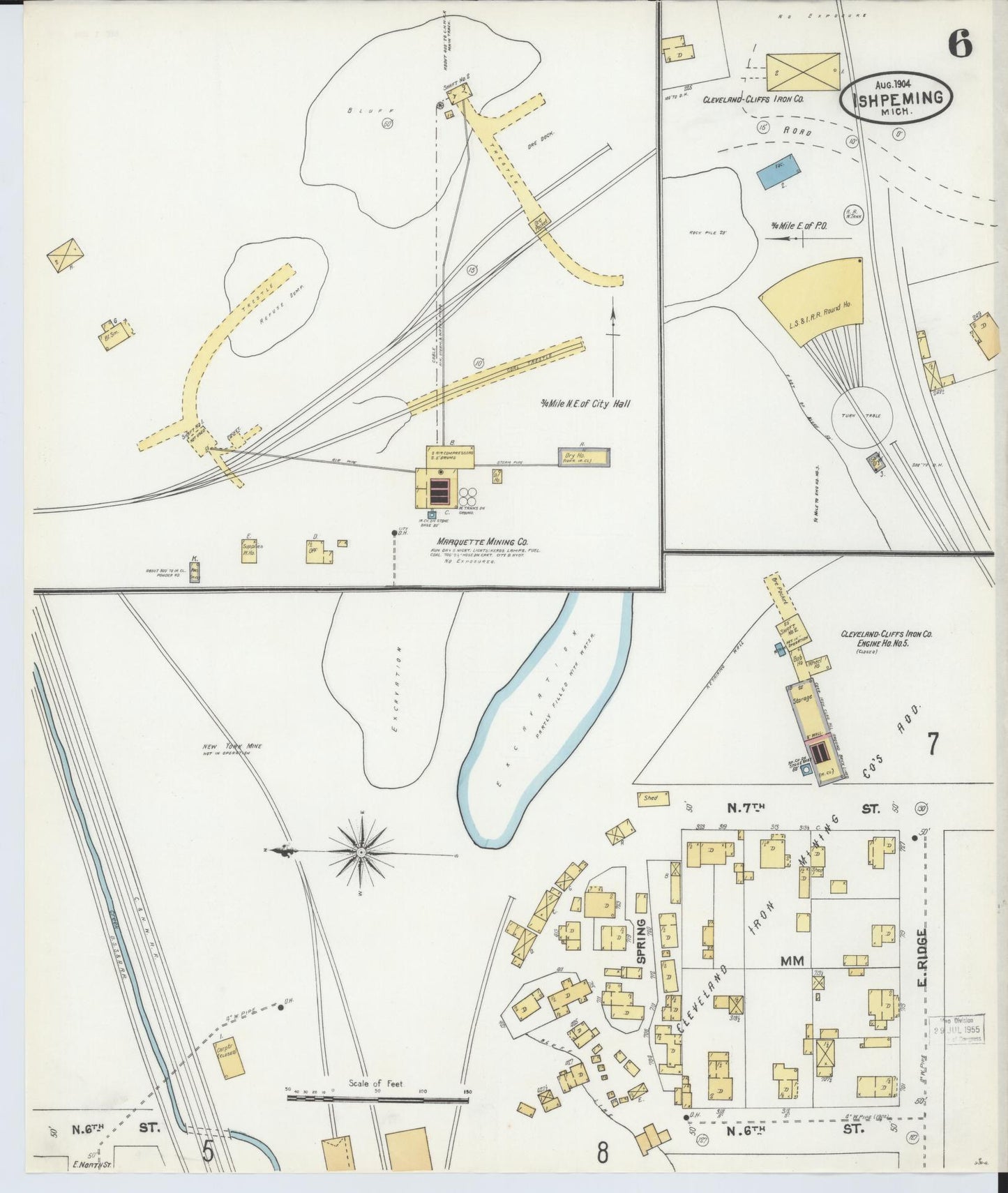 Sanborn Fire Insurance Map from Ishpeming, Marquette County, Michigan (1904), Sheet #0006 - Historic Sanborn Fire Insurance Map Print, vintage old map wall art, antique decor, genealogy gift, Michigan Michigan map