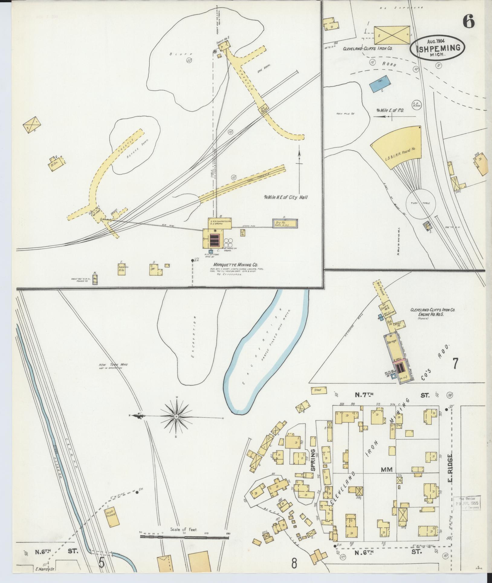 Sanborn Fire Insurance Map from Ishpeming, Marquette County, Michigan (1904), Sheet #0006 - Historic Sanborn Fire Insurance Map Print, vintage old map wall art, antique decor, genealogy gift, Michigan Michigan map