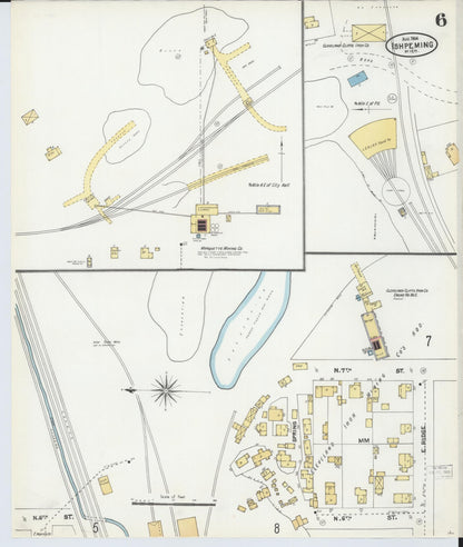 Sanborn Fire Insurance Map from Ishpeming, Marquette County, Michigan (1904), Sheet #0006 - Historic Sanborn Fire Insurance Map Print, vintage old map wall art, antique decor, genealogy gift, Michigan Michigan map
