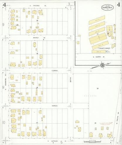 Sanborn Fire Insurance Map from Sunnyvale, Santa Clara County, California (1930), Sheet #0004 - Complete Map Set gallery image, historic Sanborn map, vintage wall art, California California