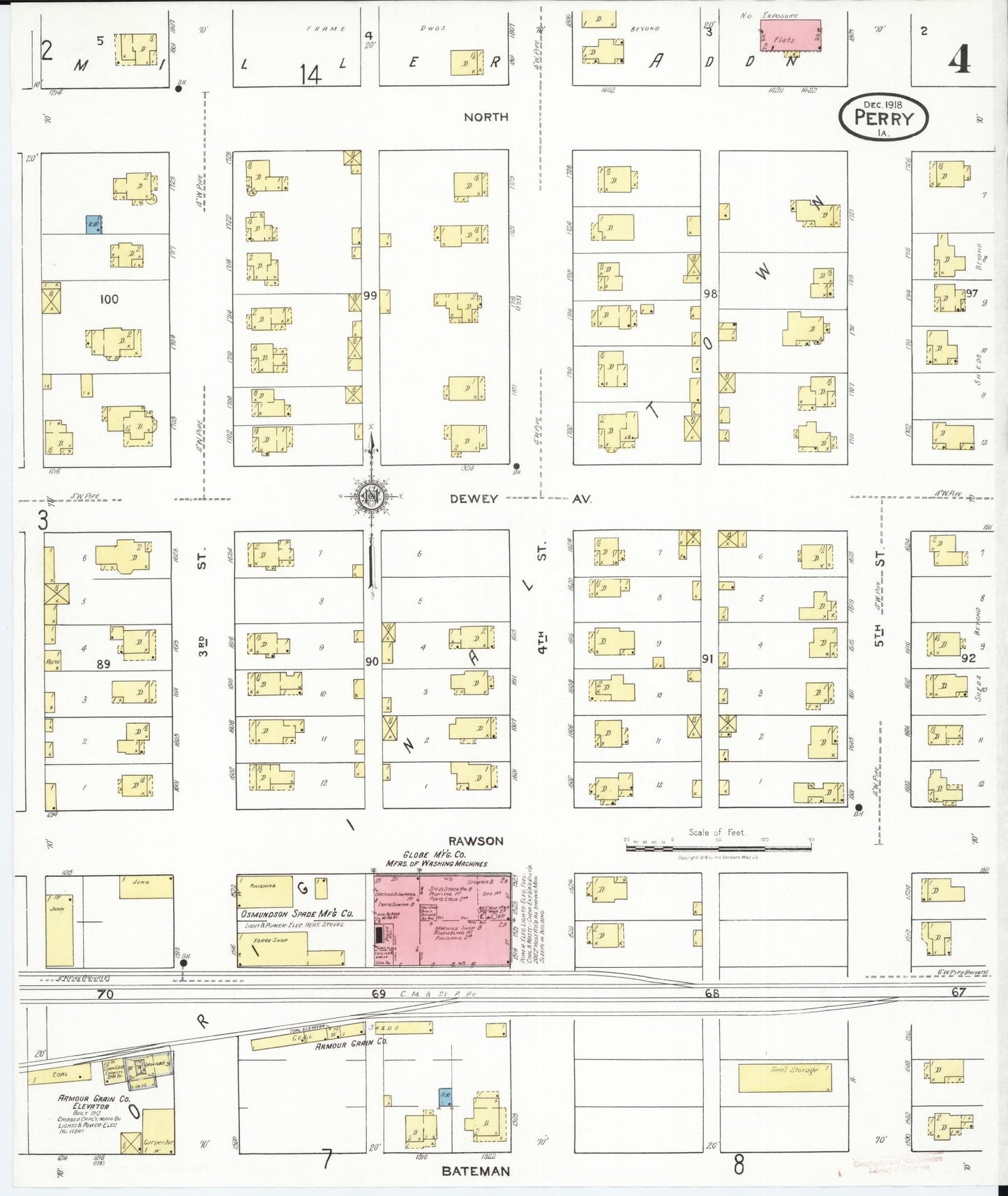 Sanborn Fire Insurance Map from Perry, Dallas County, Iowa (1918), Sheet #0004 - Historic Sanborn Fire Insurance Map Print, vintage old map wall art