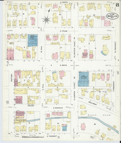 Sanborn Fire Insurance Map from Massillon, Stark County, Ohio (1908), Sheet #0008 - Historic Sanborn Fire Insurance Map Print, vintage old map wall art, antique decor, genealogy gift, Ohio Ohio map