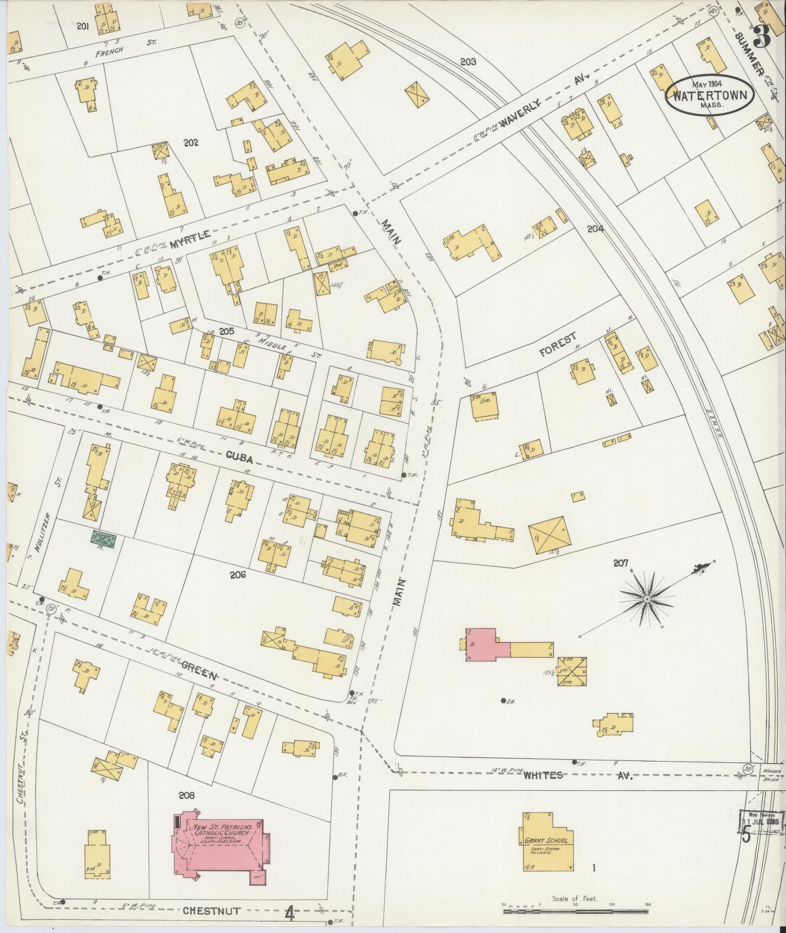 Sanborn Fire Insurance Map from Watertown, Middlesex County, Massachusetts (1904), Sheet #0003 - Complete Map Set gallery image, historic Sanborn map, vintage wall art, Massachusetts Massachusetts
