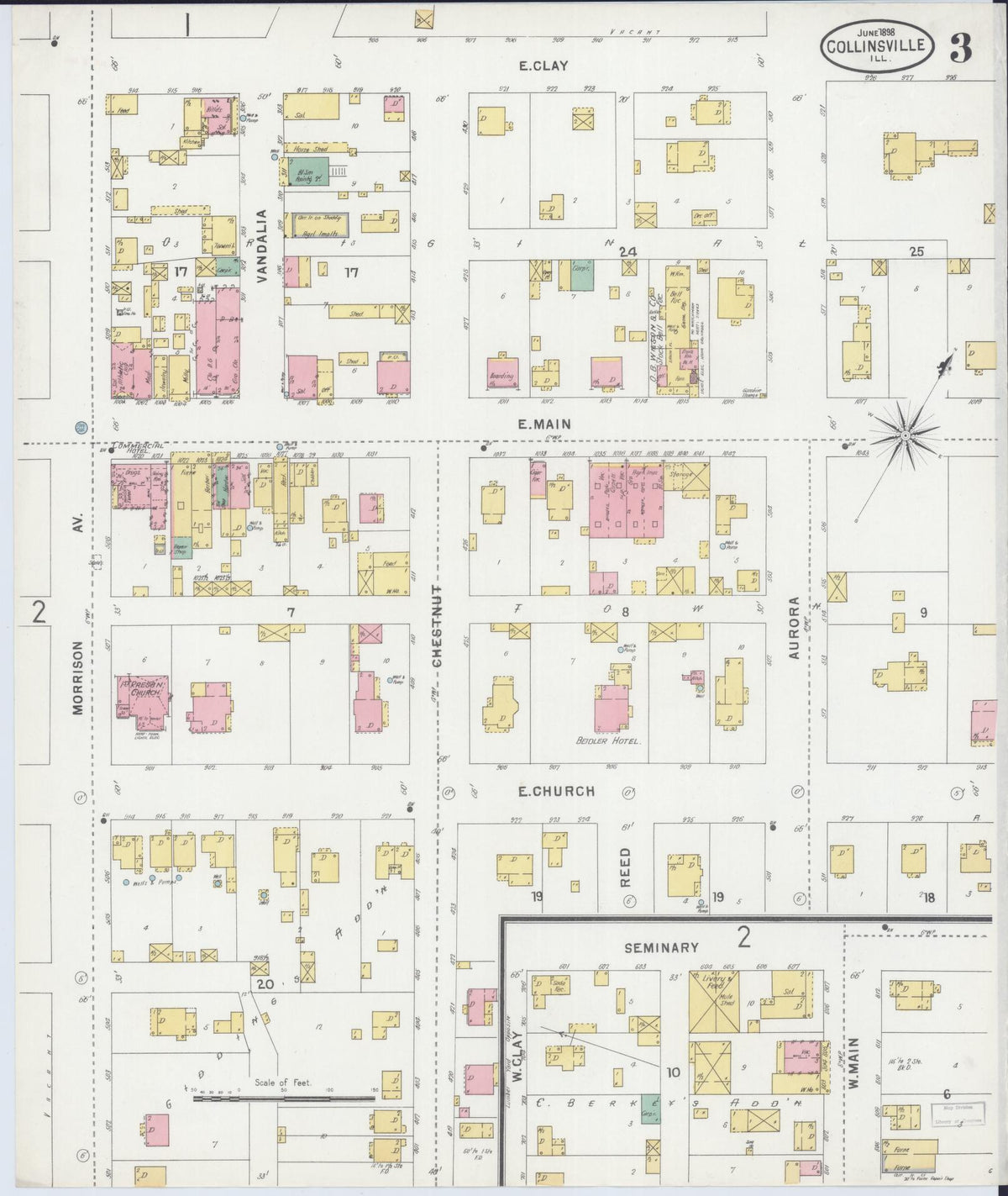 Sanborn Fire Insurance Map from Collinsville, Madison County, Illinois (1898), Sheet #0003 - Historic Sanborn Fire Insurance Map Print, vintage old map wall art, antique decor, genealogy gift, Illinois Illinois map