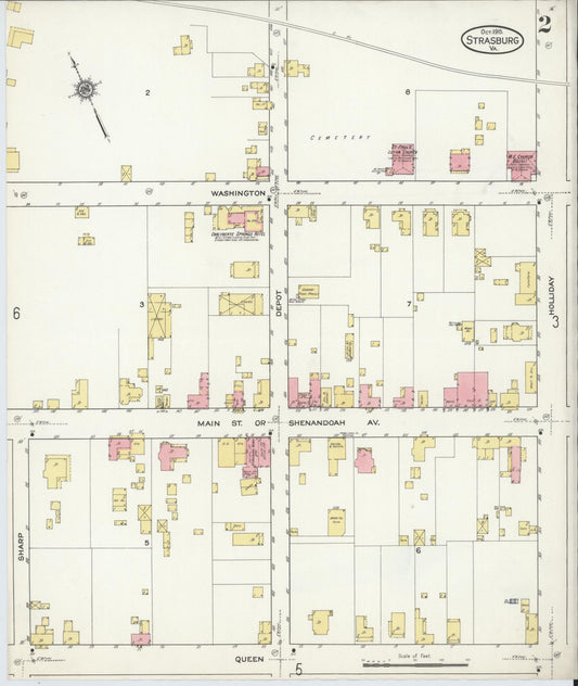 Sanborn Fire Insurance Map from Strasburg, Shenandoah County, Virginia (1915), Sheet #0002 - Historic Sanborn Fire Insurance Map Print, vintage old map wall art, antique decor, genealogy gift, Virginia Virginia map