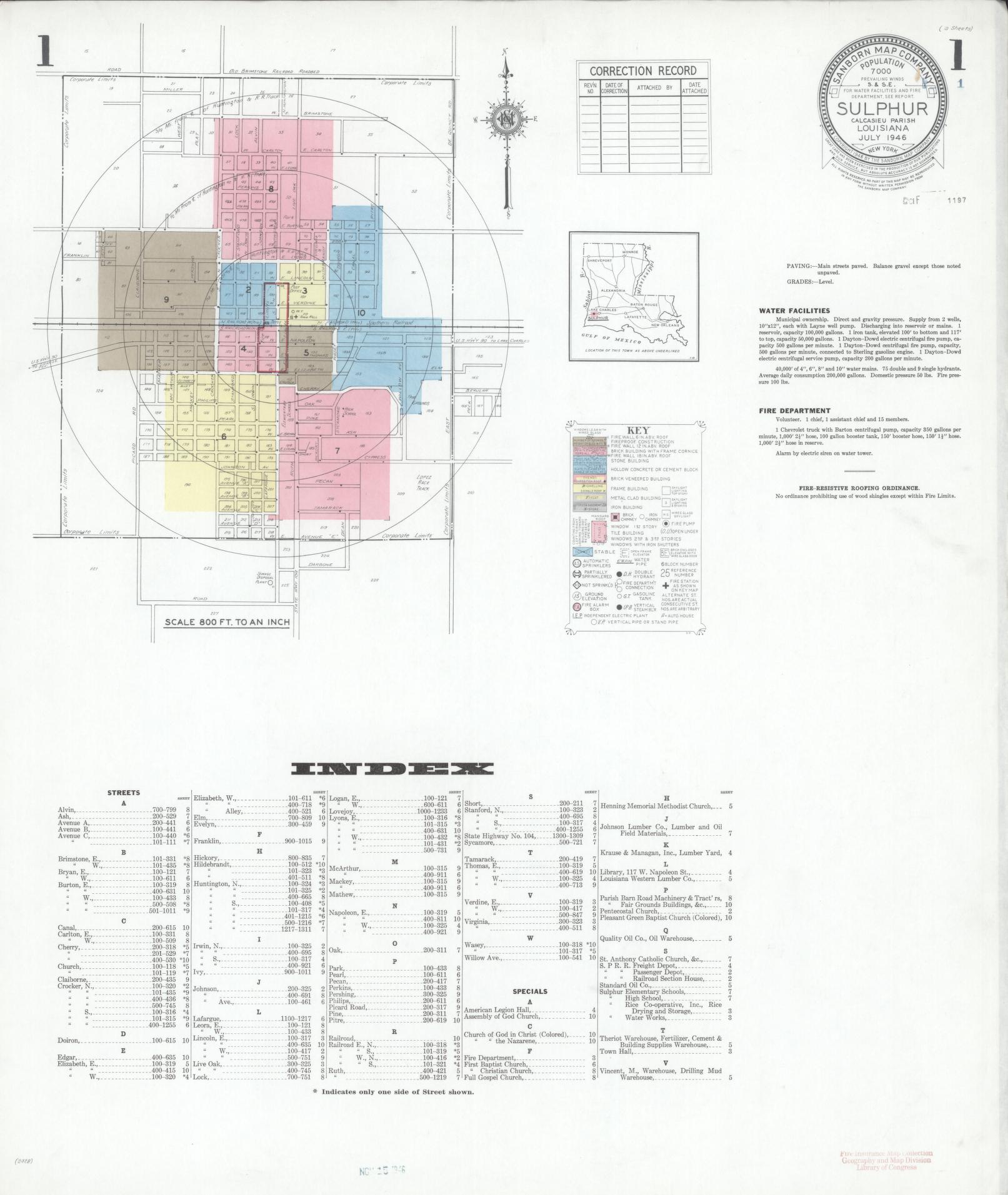 Sanborn Fire Insurance Map from Sulphur, Calcasieu Parish, Louisiana. (1946) – Historic Sanborn Fire Insurance Map Print