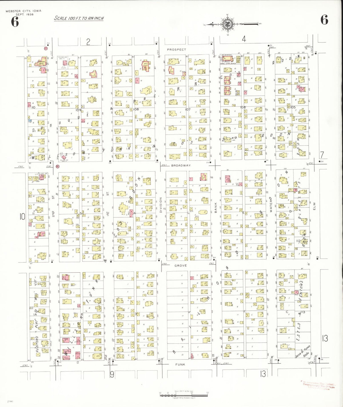 Sanborn Fire Insurance Map from Webster City, Hamilton County, Iowa (1938), Sheet #0006 - Historic Sanborn Fire Insurance Map Print, vintage old map wall art