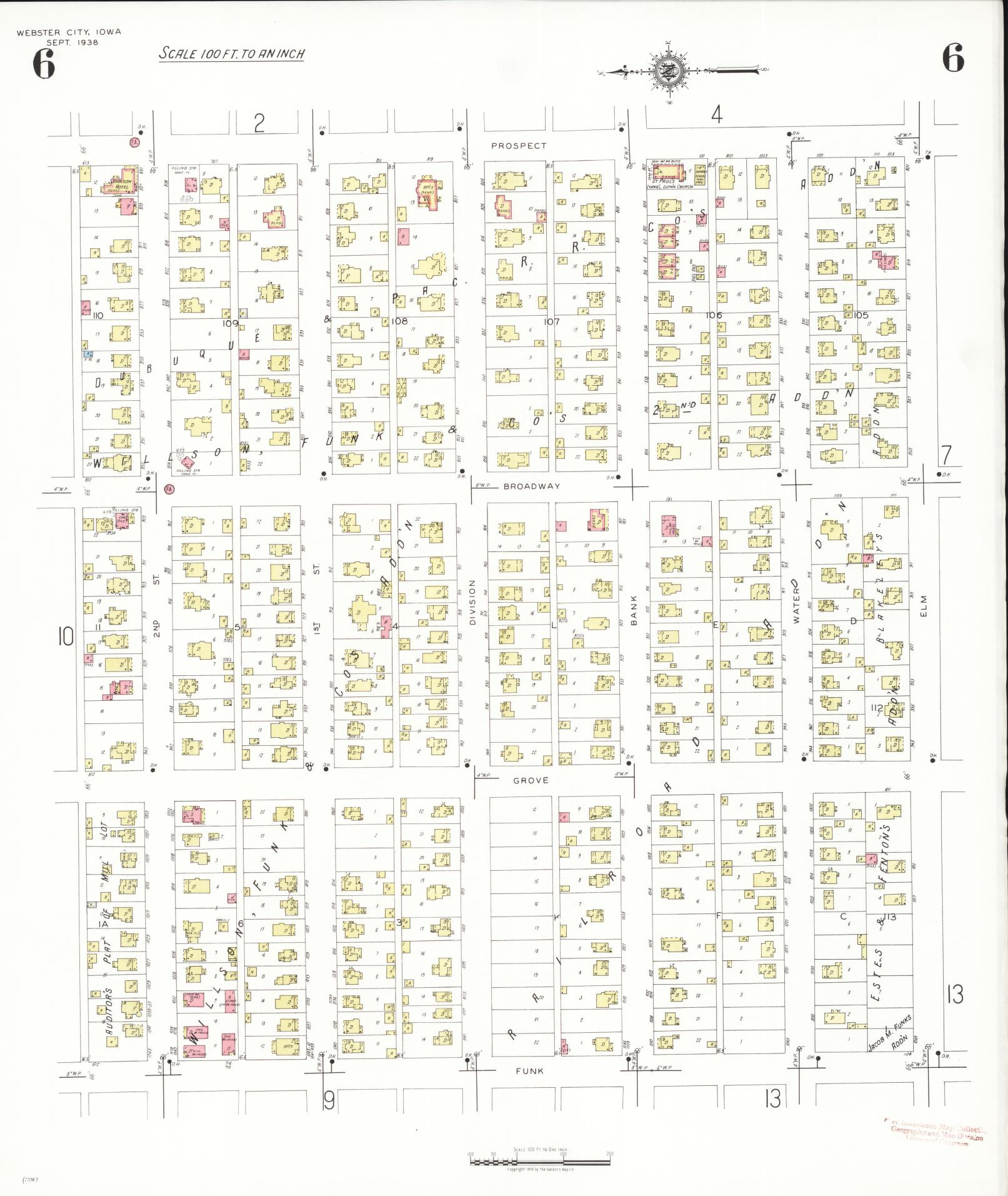 Sanborn Fire Insurance Map from Webster City, Hamilton County, Iowa (1938), Sheet #0006 - Historic Sanborn Fire Insurance Map Print, vintage old map wall art