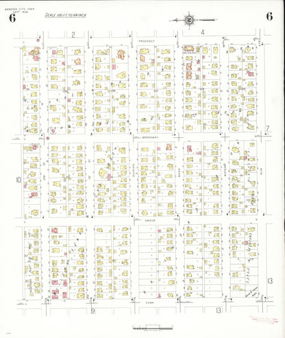 Sanborn Fire Insurance Map from Webster City, Hamilton County, Iowa (1938), Sheet #0006 - Historic Sanborn Fire Insurance Map Print, vintage old map wall art
