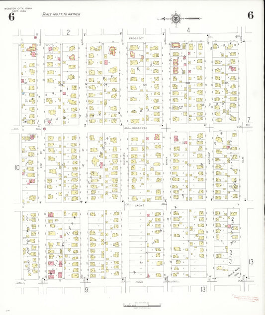 Sanborn Fire Insurance Map from Webster City, Hamilton County, Iowa (1938), Sheet #0006 - Historic Sanborn Fire Insurance Map Print, vintage old map wall art