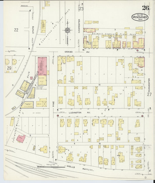 Sanborn Fire Insurance Map from Menominee, Menominee County, Michigan (1913), Sheet #0026 - Historic Sanborn Fire Insurance Map Print, vintage old map wall art, antique decor, genealogy gift, Michigan Michigan map
