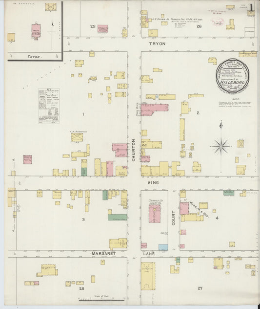 Sanborn Fire Insurance Map from Hillsboro, Orange County, North Carolina (1894), Sheet #0001 - Complete Map Set gallery image, historic Sanborn map, vintage wall art, North Carolina North Carolina