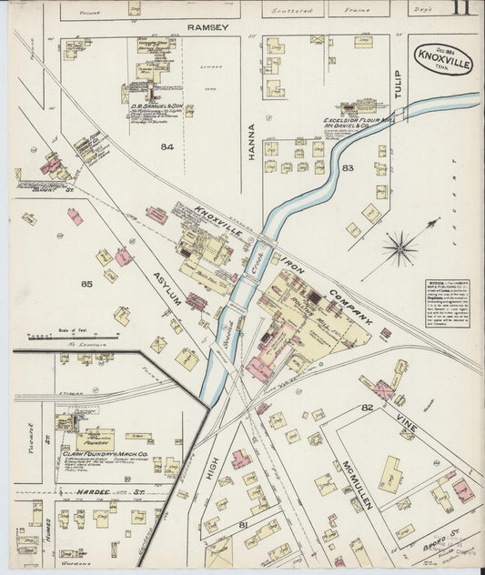 Sanborn Fire Insurance Map from Knoxville, Knox County, Tennessee (1884), Sheet #0011 - Historic Sanborn Fire Insurance Map Print, vintage old map wall art, antique decor, genealogy gift, Tennessee Tennessee map