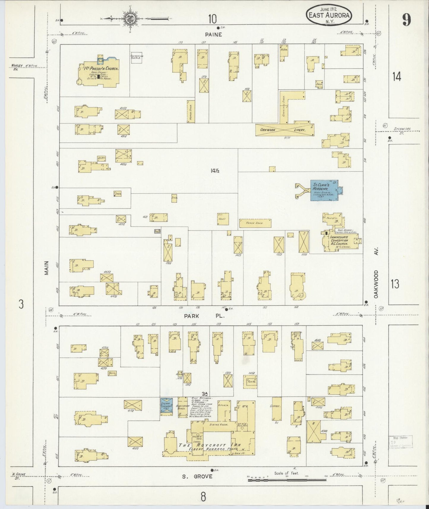 Sanborn Fire Insurance Map from East Aurora, Erie County, New York (1912), Sheet #0009 - Complete Map Set gallery image, historic Sanborn map, vintage wall art, New York New York