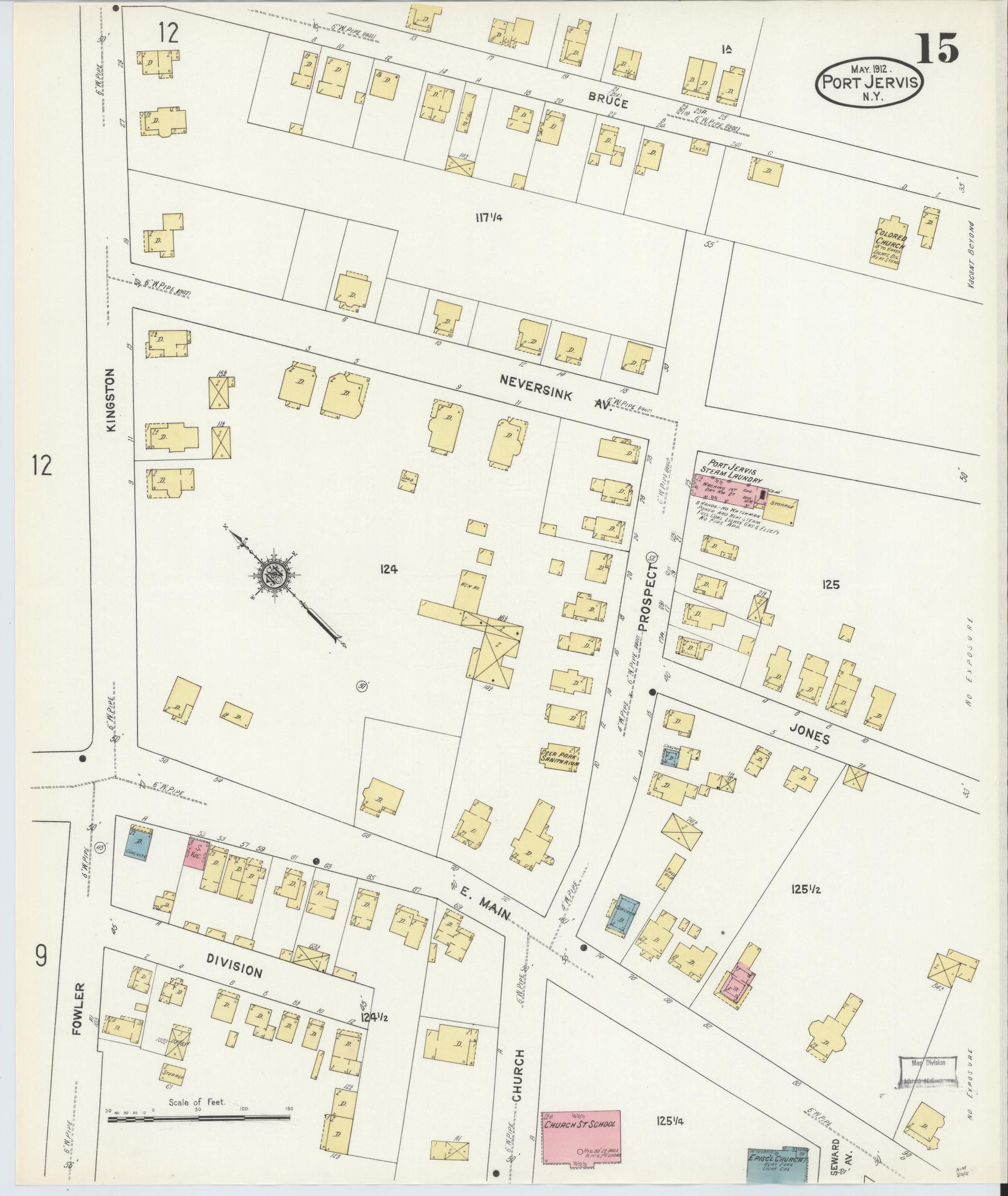 Sanborn Fire Insurance Map from Port Jervis, Orange County, New York (1912), Sheet #0015 - Historic Sanborn Fire Insurance Map Print, vintage old map wall art, antique decor, genealogy gift, New York New York map