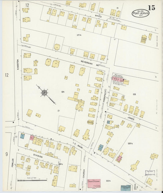 Sanborn Fire Insurance Map from Port Jervis, Orange County, New York (1912), Sheet #0015 - Historic Sanborn Fire Insurance Map Print, vintage old map wall art, antique decor, genealogy gift, New York New York map