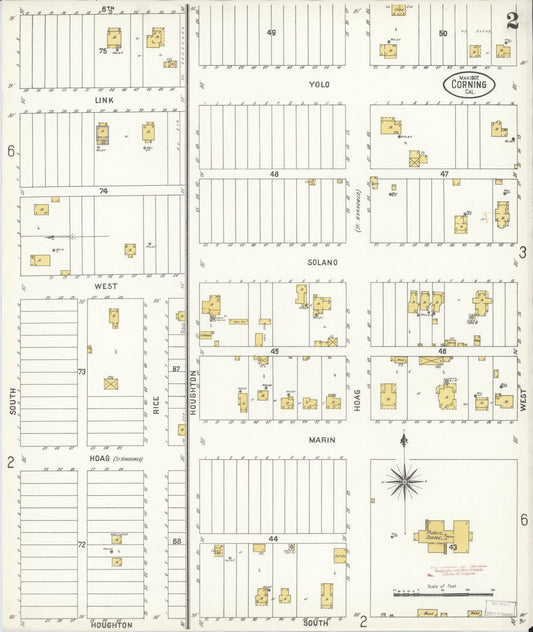 Sanborn Fire Insurance Map from Corning, Tehama County, California (1907), Sheet #0002 - Historic Sanborn Fire Insurance Map Print, vintage old map wall art, antique decor, genealogy gift, California California map