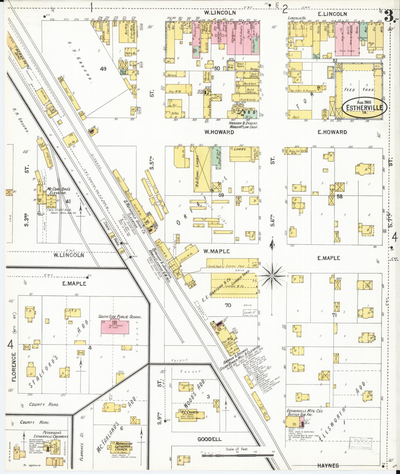 Sanborn Fire Insurance Map from Estherville, Emmet County, Iowa (1900), Sheet #0003 - Historic Sanborn Fire Insurance Map Print, vintage old map wall art