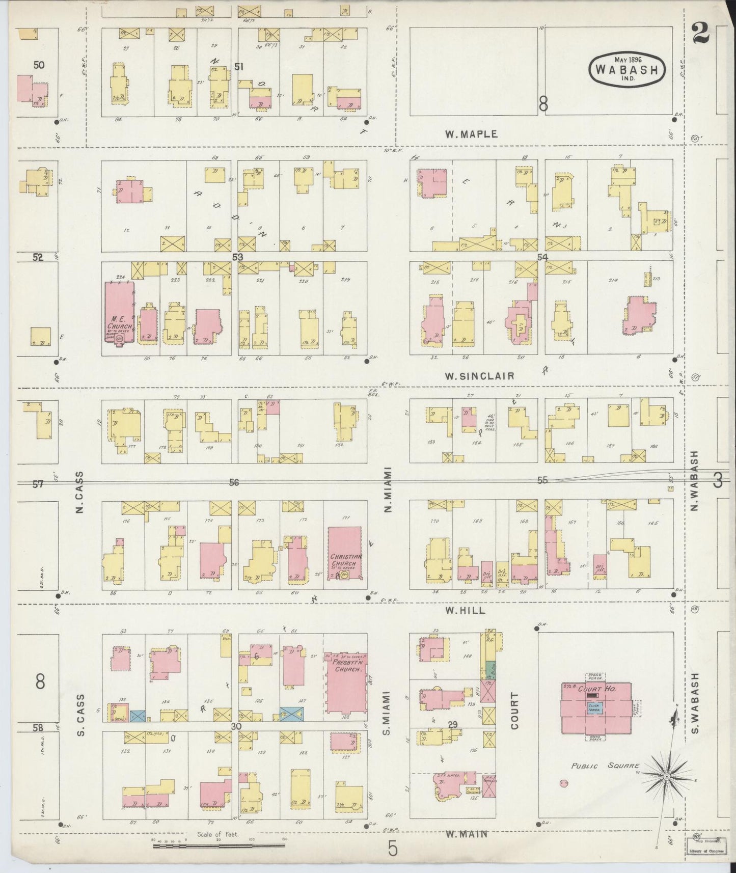 Sanborn Fire Insurance Map from Wabash, Wabash County, Indiana (1896), Sheet #0002 - Historic Sanborn Fire Insurance Map Print, vintage old map wall art, antique decor, genealogy gift, Indiana Indiana map