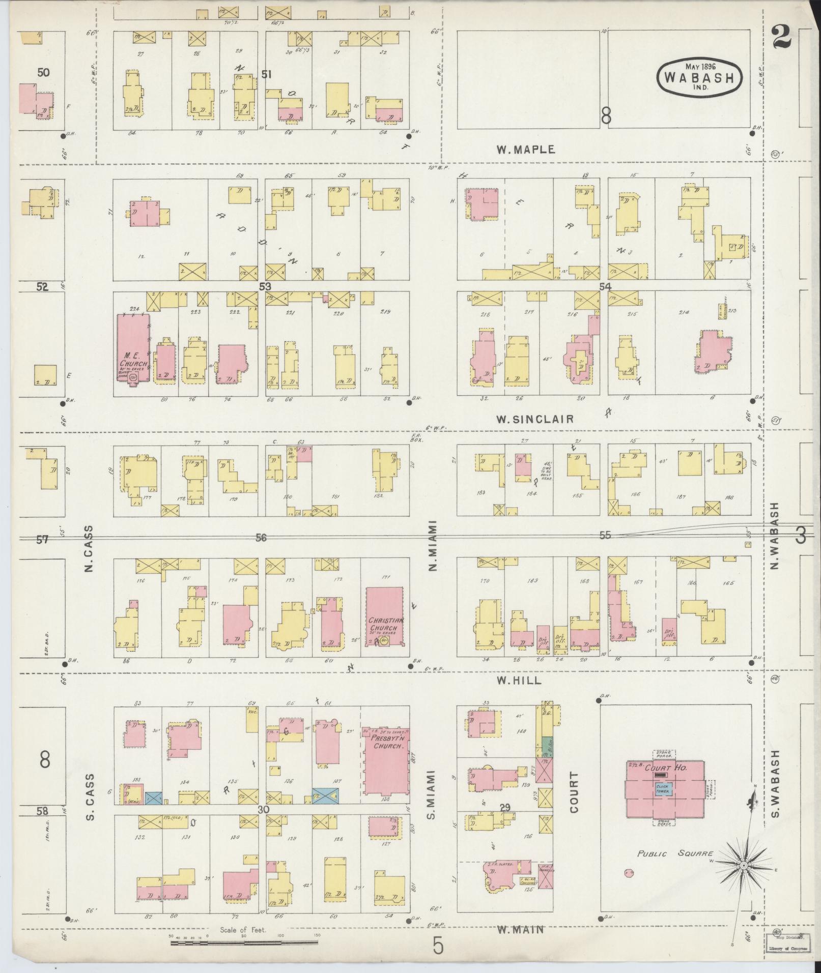 Sanborn Fire Insurance Map from Wabash, Wabash County, Indiana (1896), Sheet #0002 - Historic Sanborn Fire Insurance Map Print, vintage old map wall art, antique decor, genealogy gift, Indiana Indiana map