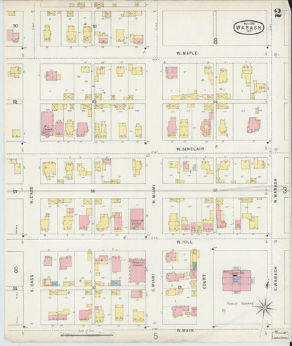 Sanborn Fire Insurance Map from Wabash, Wabash County, Indiana (1896), Sheet #0002 - Historic Sanborn Fire Insurance Map Print, vintage old map wall art, antique decor, genealogy gift, Indiana Indiana map