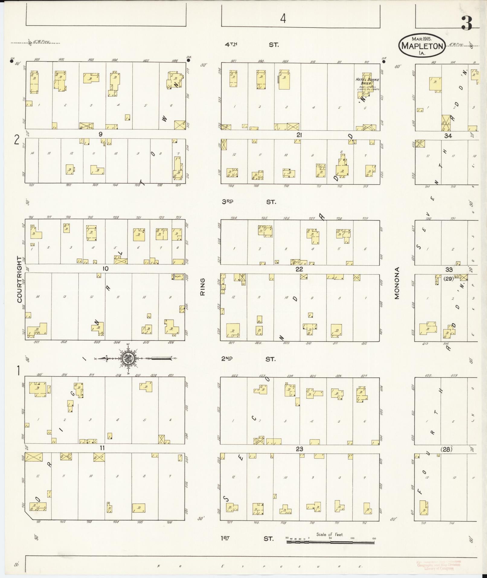 Sanborn Fire Insurance Map from Mapleton, Monona County, Iowa (1915), Sheet #0003 - Historic Sanborn Fire Insurance Map Print, vintage old map wall art