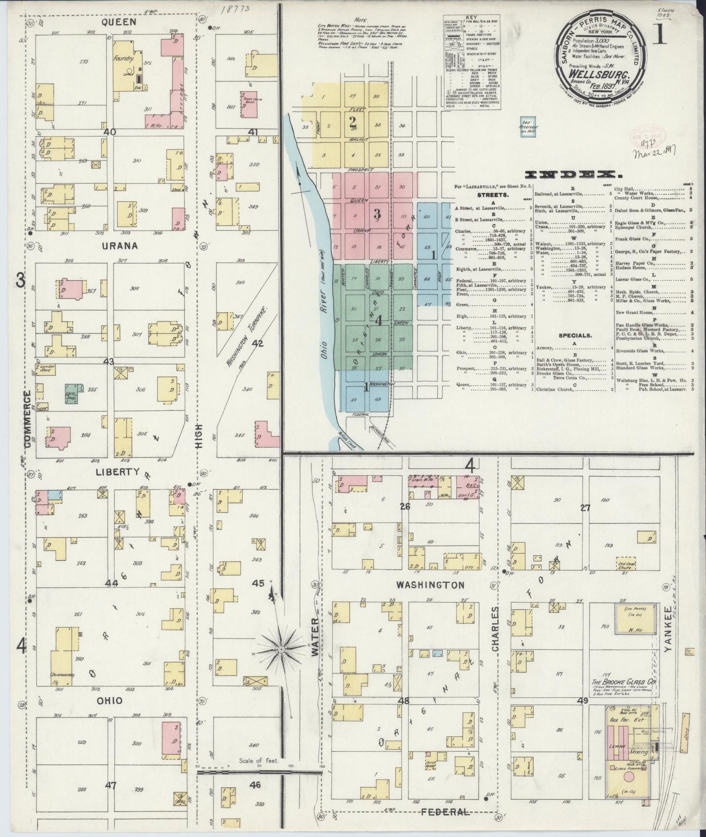 Sanborn Fire Insurance Map from Wellsburg, Brooke County, West Virginia (1897), Sheet #0001 - Complete Map Set gallery image, historic Sanborn map, vintage wall art, West Virginia West Virginia