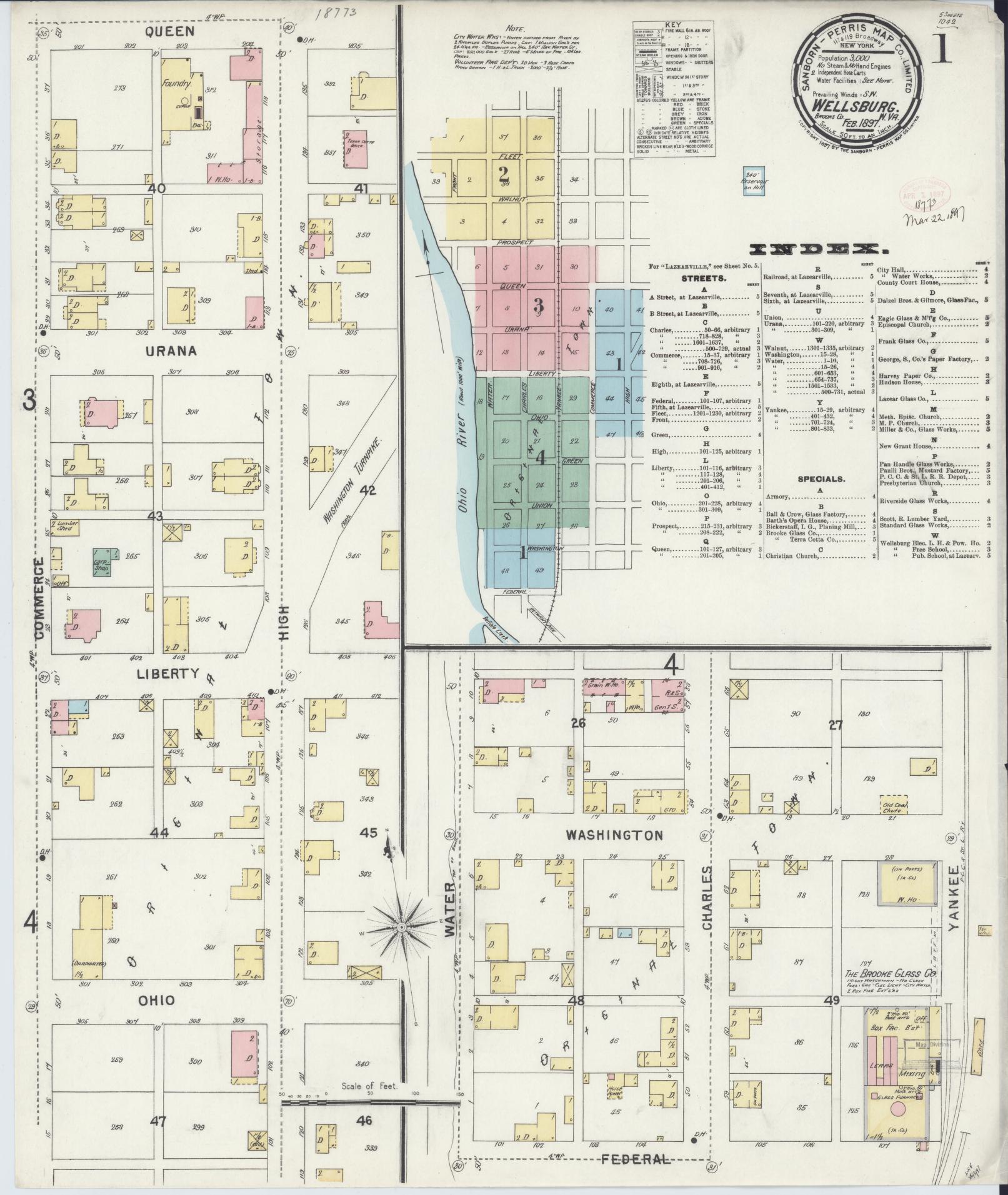 Sanborn Fire Insurance Map from Wellsburg, Brooke County, West Virginia (1897), Sheet #0001 - Complete Map Set gallery image, historic Sanborn map, vintage wall art, West Virginia West Virginia