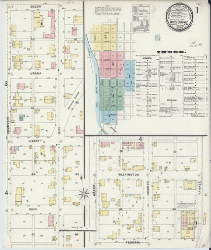 Sanborn Fire Insurance Map from Wellsburg, Brooke County, West Virginia (1897), Sheet #0001 - Complete Map Set gallery image, historic Sanborn map, vintage wall art, West Virginia West Virginia