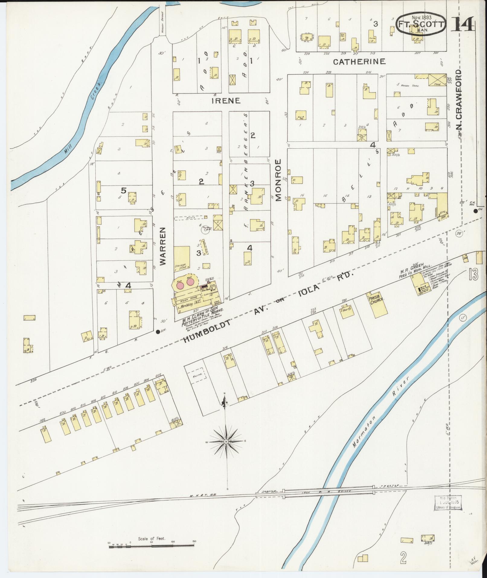 Sanborn Fire Insurance Map from Fort Scott, Bourbon County, Kansas (1893), Sheet #0014 - Historic Sanborn Fire Insurance Map Print, vintage old map wall art, antique decor, genealogy gift, Kansas Kansas map